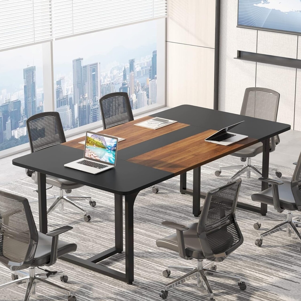 Rectangle Conference Table 8 Person Business Office Desk Waterproof Metal Legs